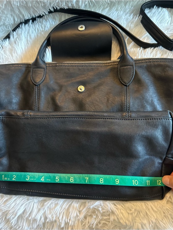 Longchamp Black Leather Le Pliage Cuir Handbag withTop Handles and Crossbody